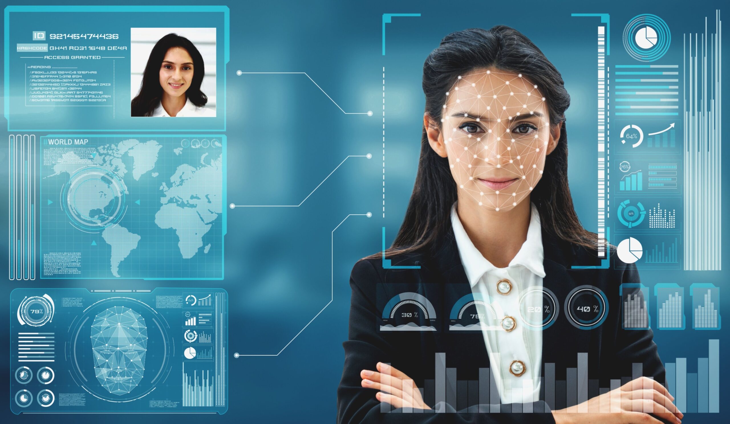 Computer screen showing facial recognition